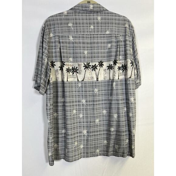 VTG Men’s Silk Button Down Hawaiian Shirt L Gray Pocket Polynesian Batik Bay - Picture 7 of 10